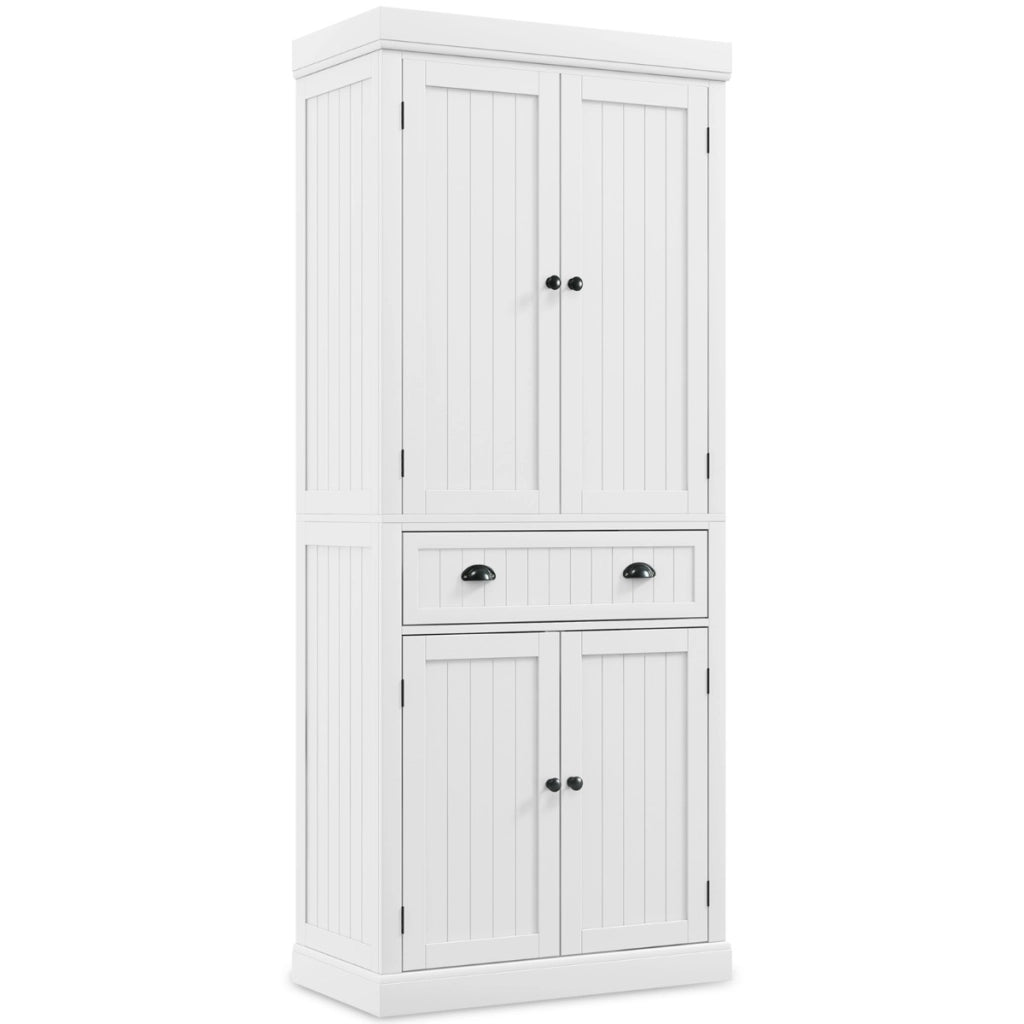Mobile dispensa da cucina alto 183cm con ripiani regolabili 2 ante e cassetto-Mobile credenza da soggiorno Bianco
