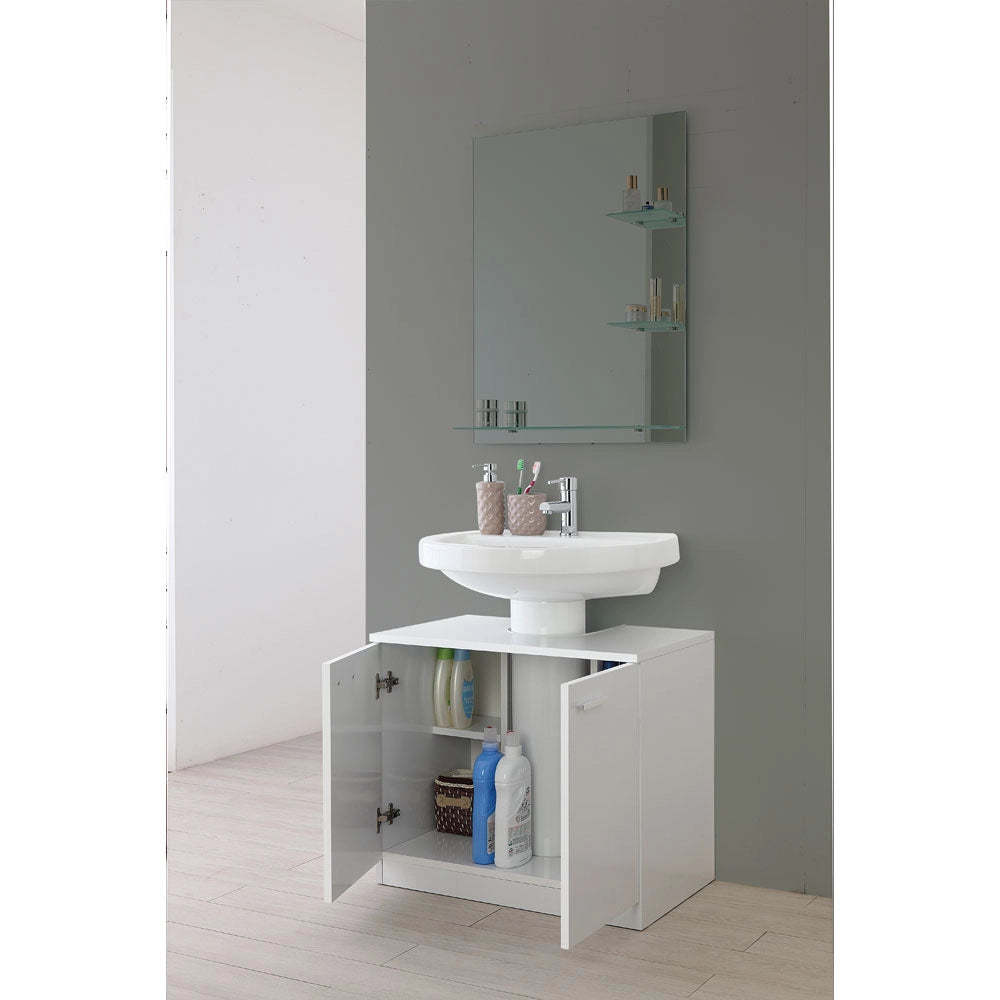 Mobile Sotto Lavabo Copricolonna da Bagno Bianco Lucido Feridras