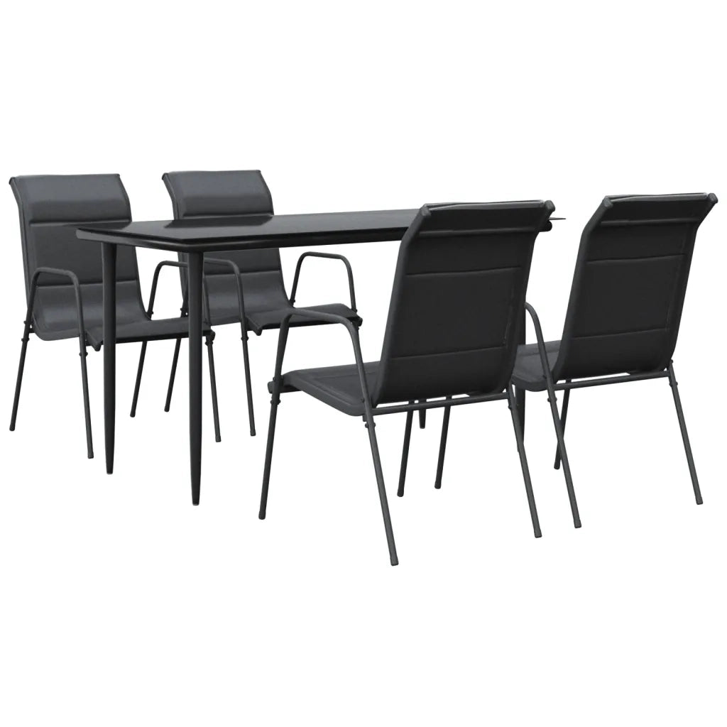 Set da Pranzo da Giardino 5 pz Nero in Acciaio e Textilene