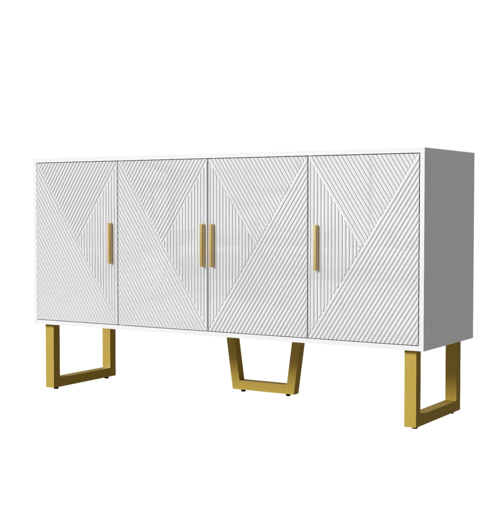 Credenza 150x40x82 cm con 4 ante e ripiani regolabili; MDF e pannello truciolare bianca