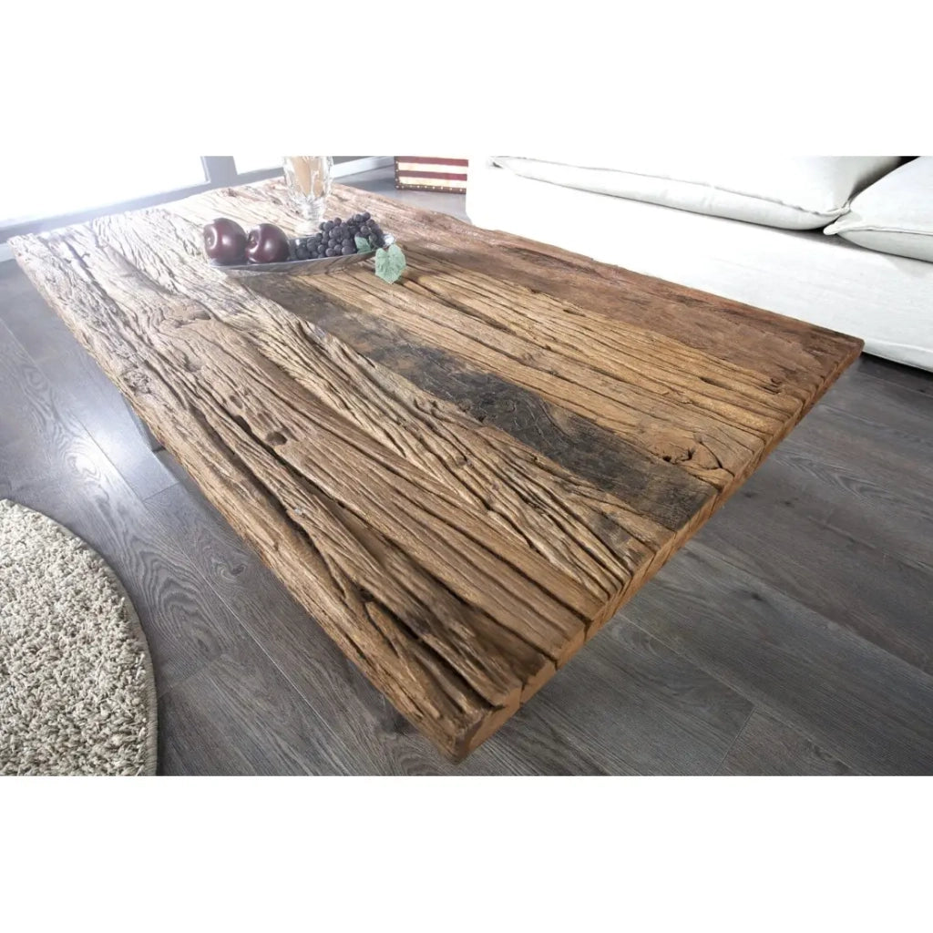Tavolino RAFTA 110 cm in teak riciclato – Design industriale con gambe a U metalliche