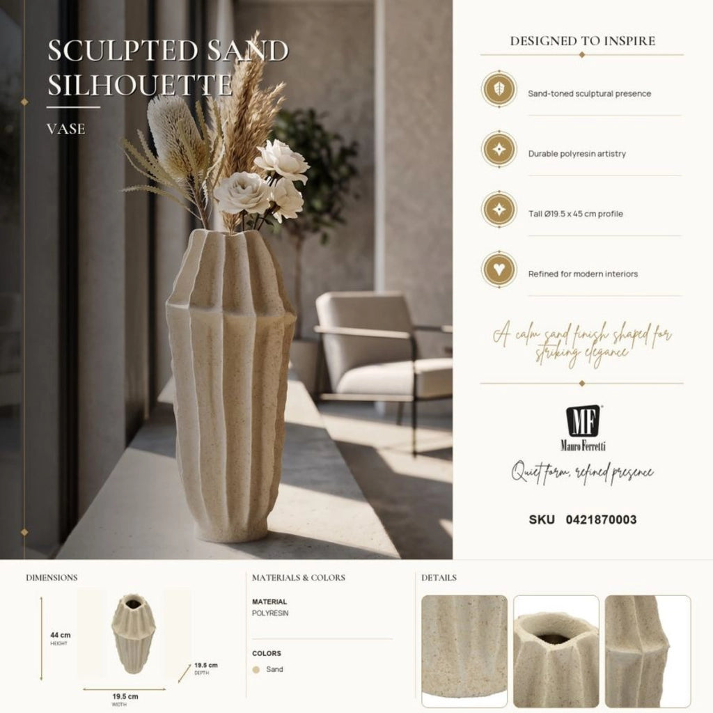 Vaso decorativo in poliresina con finitura sabbia