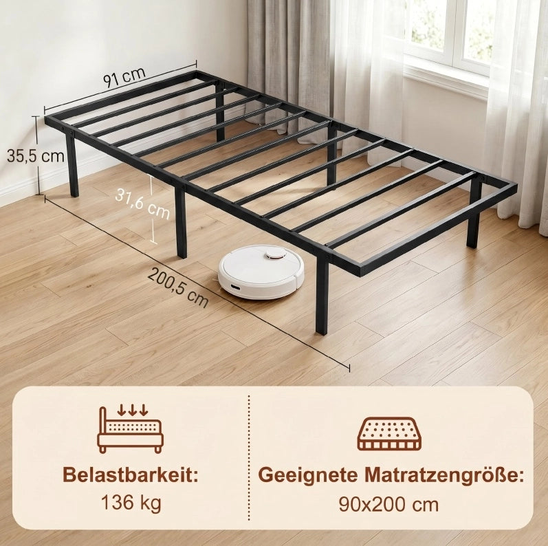 Letto singolo in metallo 90x200 cm con spazio contenitivo sottoletto