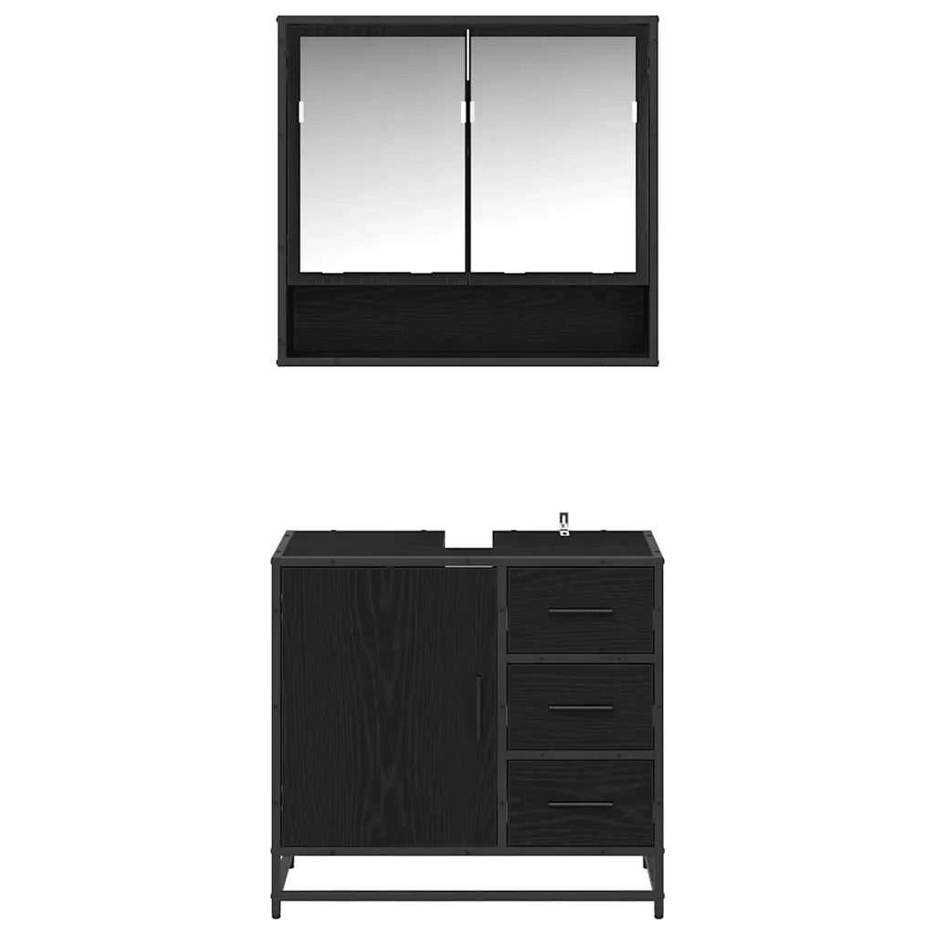 Set di mobili per il Bagno | Armadio da bagno 2 pz Rovere Nero Legno multistrato