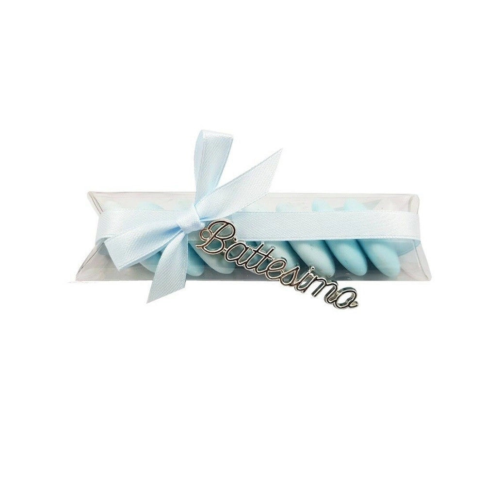 Trade Shop - Kit Bomboniera Per Battesimo 12 Tubi + 12 Targhette Nastro Bigliettini -