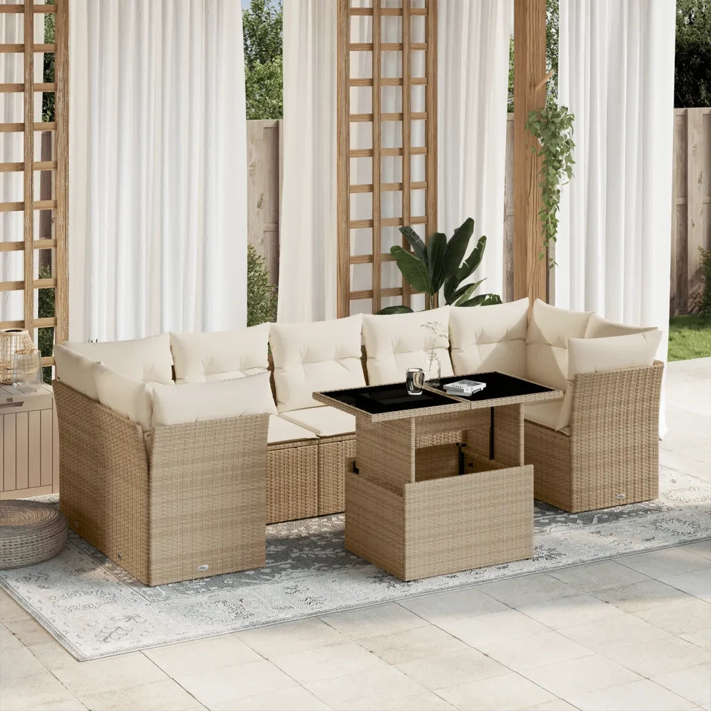 Set Divano da Giardino 8 pz con Cuscini Beige in Polyrattan 3266398