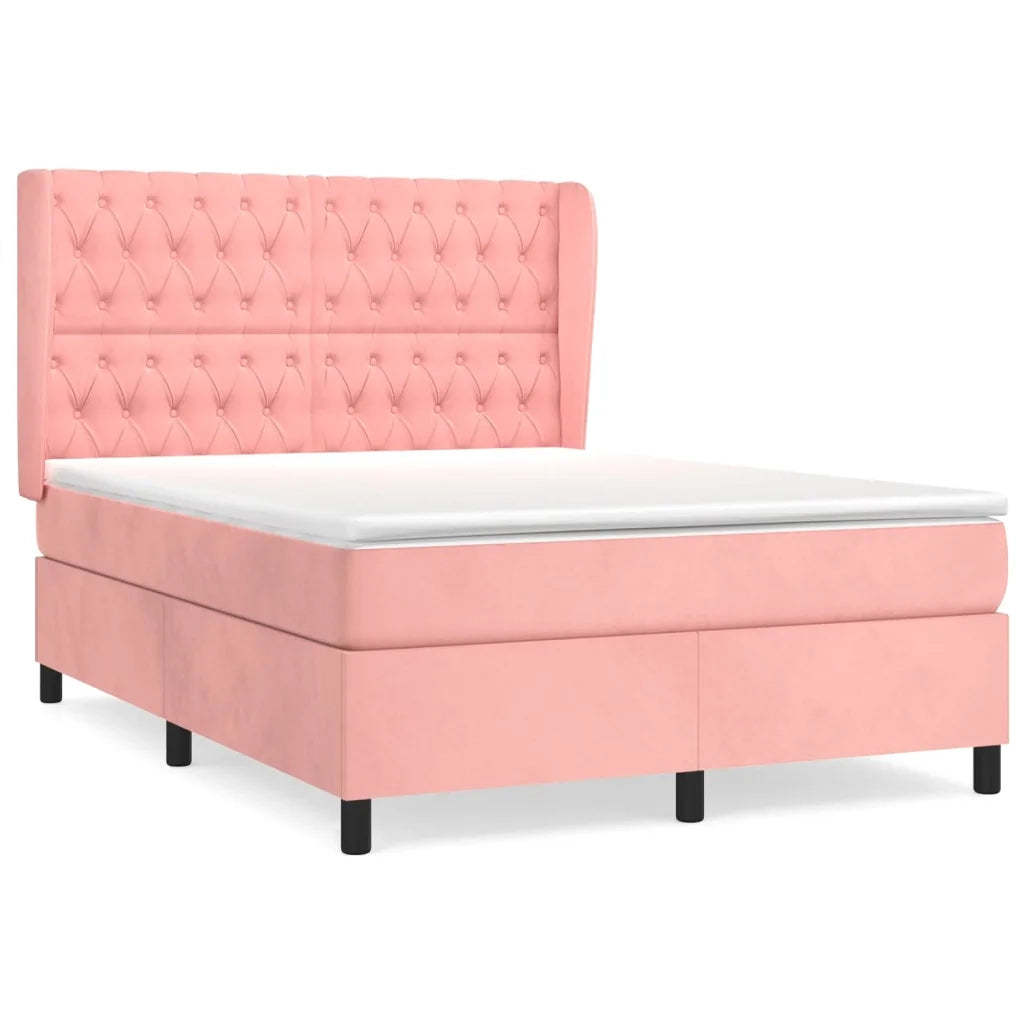 Giroletto a Molle con Materasso Rosa 140x200 cm in Velluto 3129398