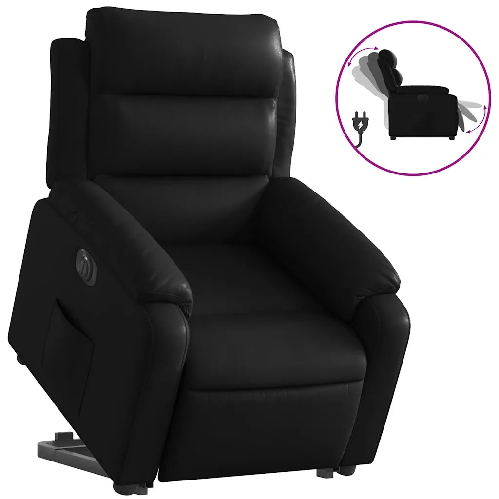Poltrona Alzapersona Reclinabile Elettrica Nera in Similpelle 3205056