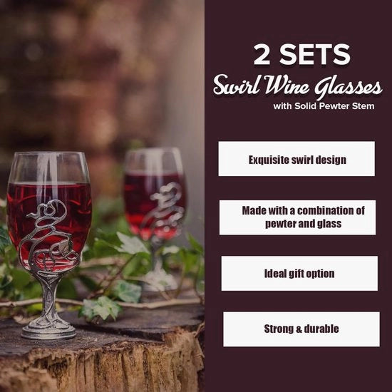 Set di bicchieri di vetro da vino in alluminio con design a spirale - bicchieri da prova grandi