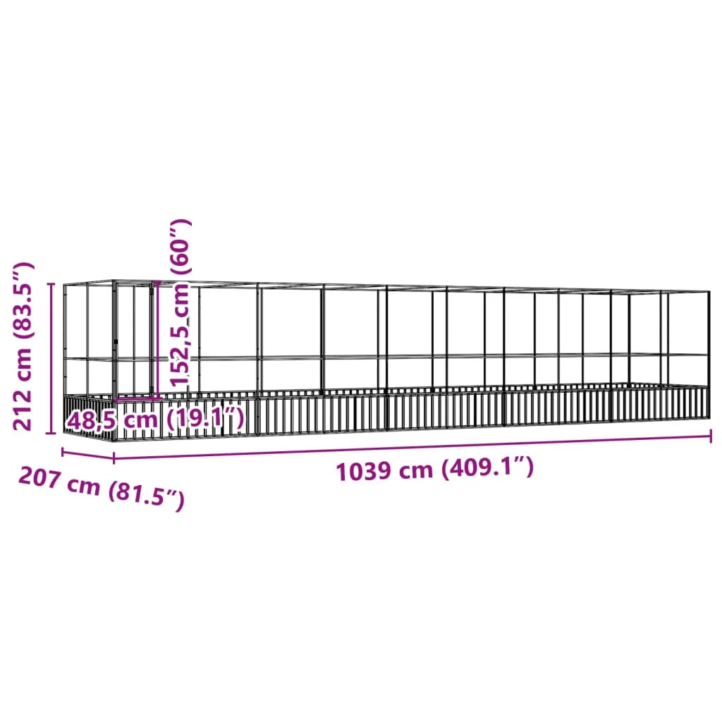 Voliera a gabbia con estensione in argento 1039 x 207 x 212 cm acciaio argento 02_0045643