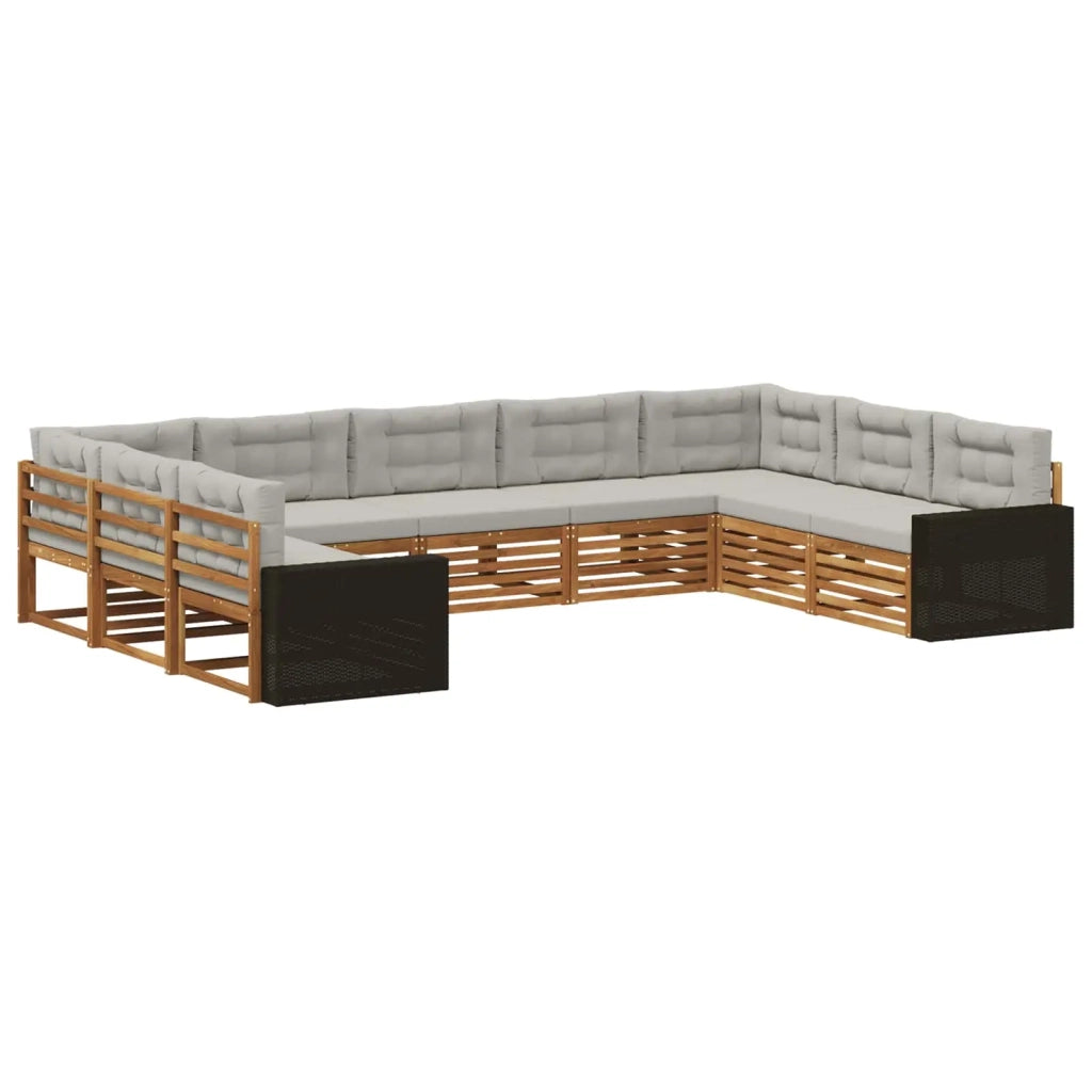Set di divani da esterno 9 pz Naturale e Grigio Chiaro 3383844