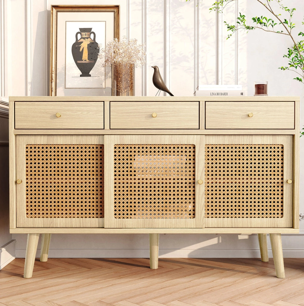 Credenza in MDF rovere con 3 cassetti e 3 ante