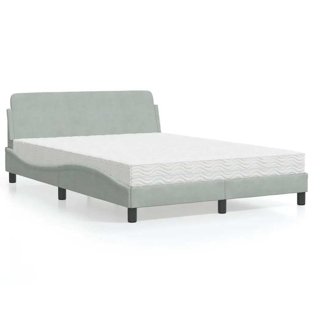 Letto con Materasso-Struttura Letto con Materasso Dover Grigio Chiaro 140x200 cm in Velluto