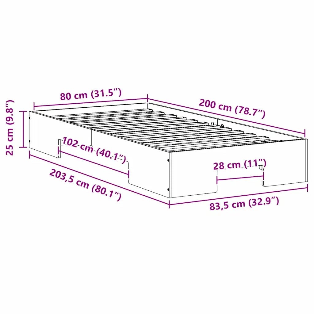 Struttura del letto Marrone 80 x 200 cm 873051