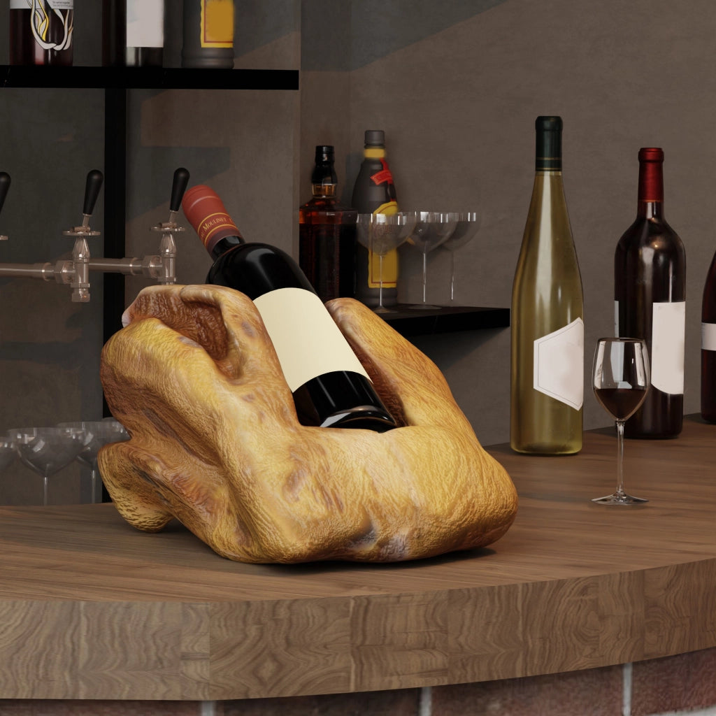 Portabottiglie vino in legno massiccio, supporto singolo irregolare per tavolo, cucina, bar e soggiorno
