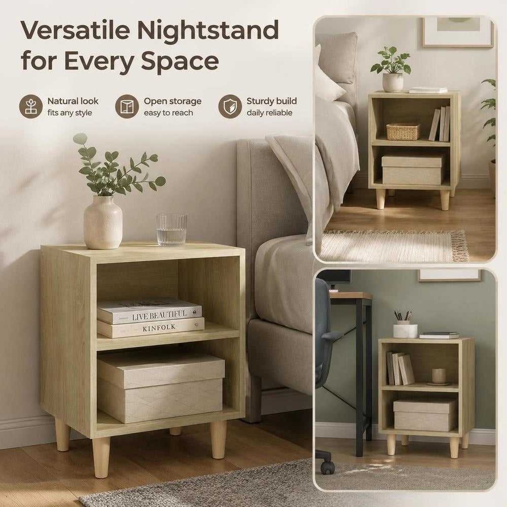 Bedside Table With Solid Wood Legs Sonoma Oak 40x30x50cm