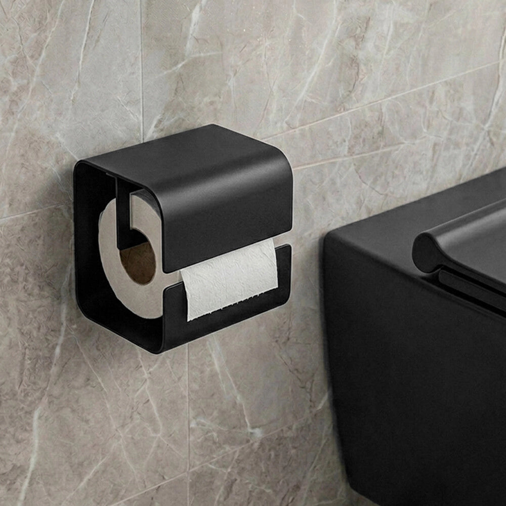 Porta rotolo bagno nero in acciaio senza fori Rea