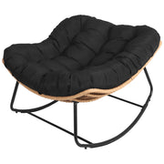 Sedia a dondolo in rattan sintetico con cuscino nero CINTA