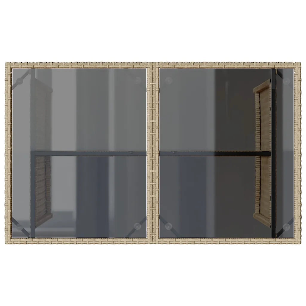 Tavolo da Giardino Piano in Vetro Beige 110x68x70 cm Polyrattan 366353