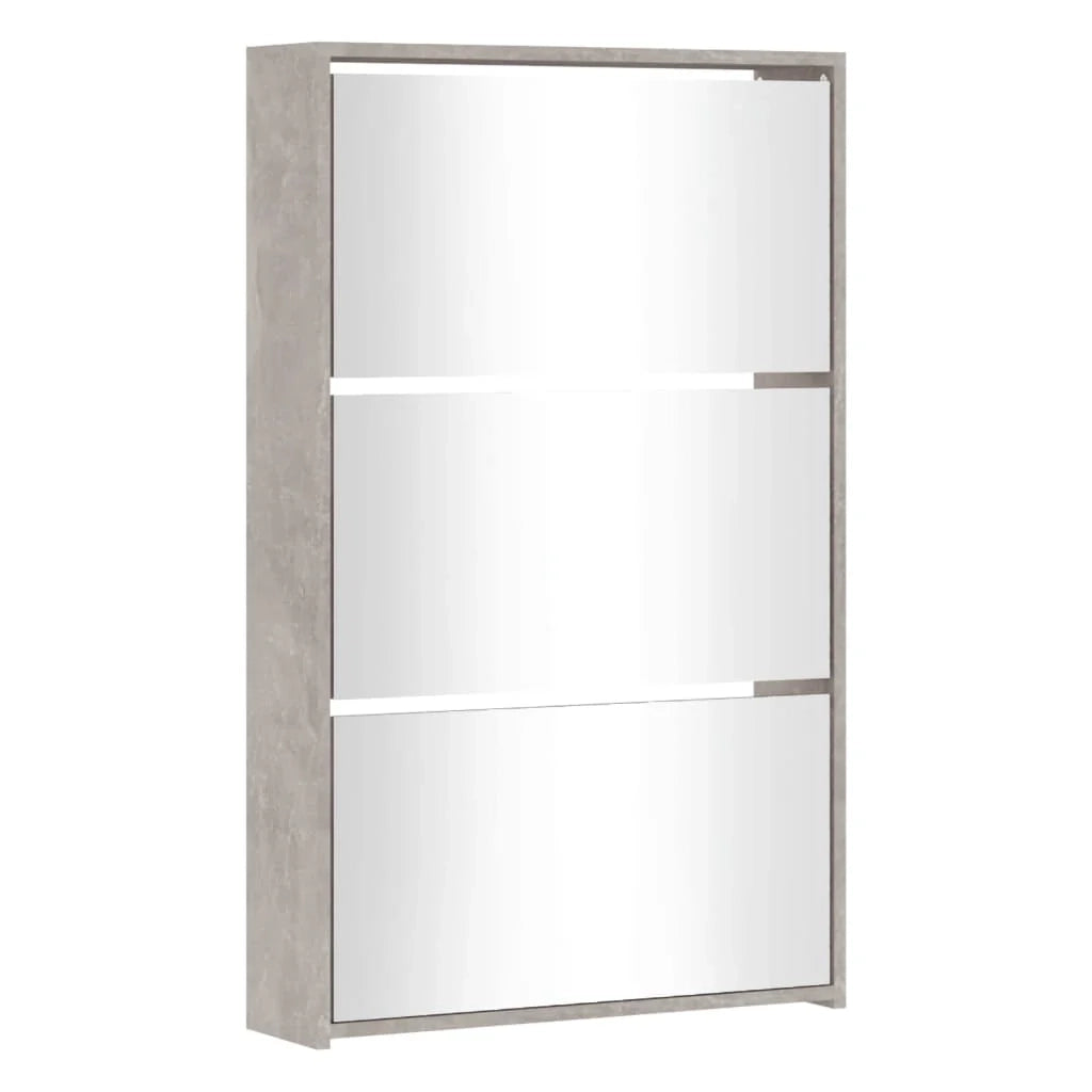 Scarpiera mobiletto portascarpe mobile ingresso/corridoio/soggiorno con specchio 3 ripiani 63 x 17 x 102,5 cm grigio 02_0021883