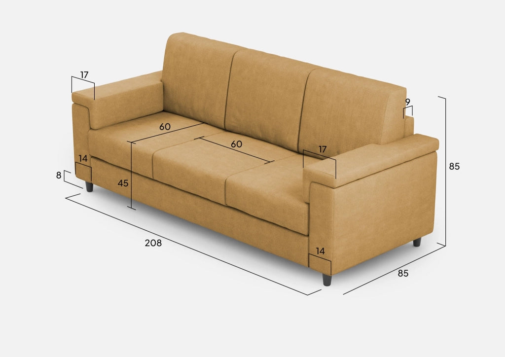 Divano 3 Posti 208x85x85 cm Marrak in Tessuto Ocra