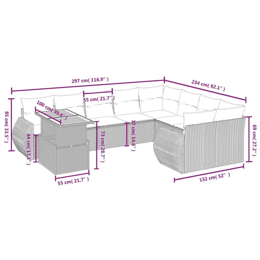Set Divani da Giardino 10pz con Cuscini in Polyrattan Nero 3272357