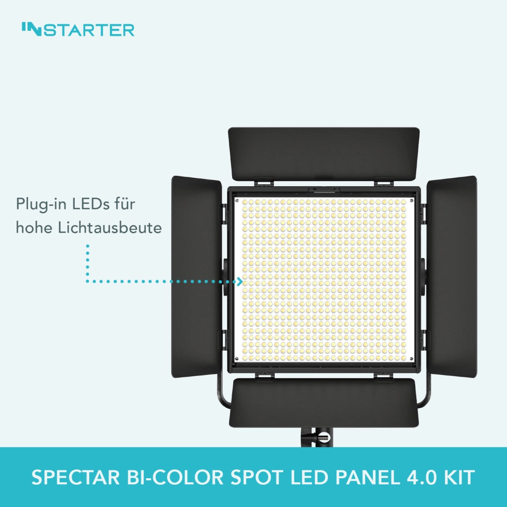 Instarter LED Luce video a con treppiede e controllo tramite app per vlogger e influencer I Potente 50 W come luce streaming e luce fotografica dimmerabile I Ruotabile a 360° I Luce calda e fredda