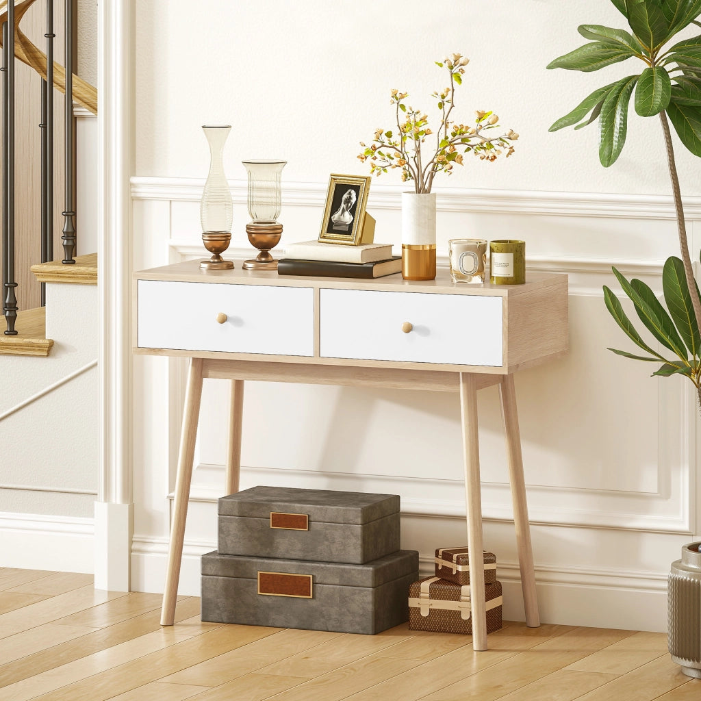 Tavolo Consolle Moderno con 2 Cassetti ¨C Zephmum ¨C Robe e Bianco 86x35x75 cm