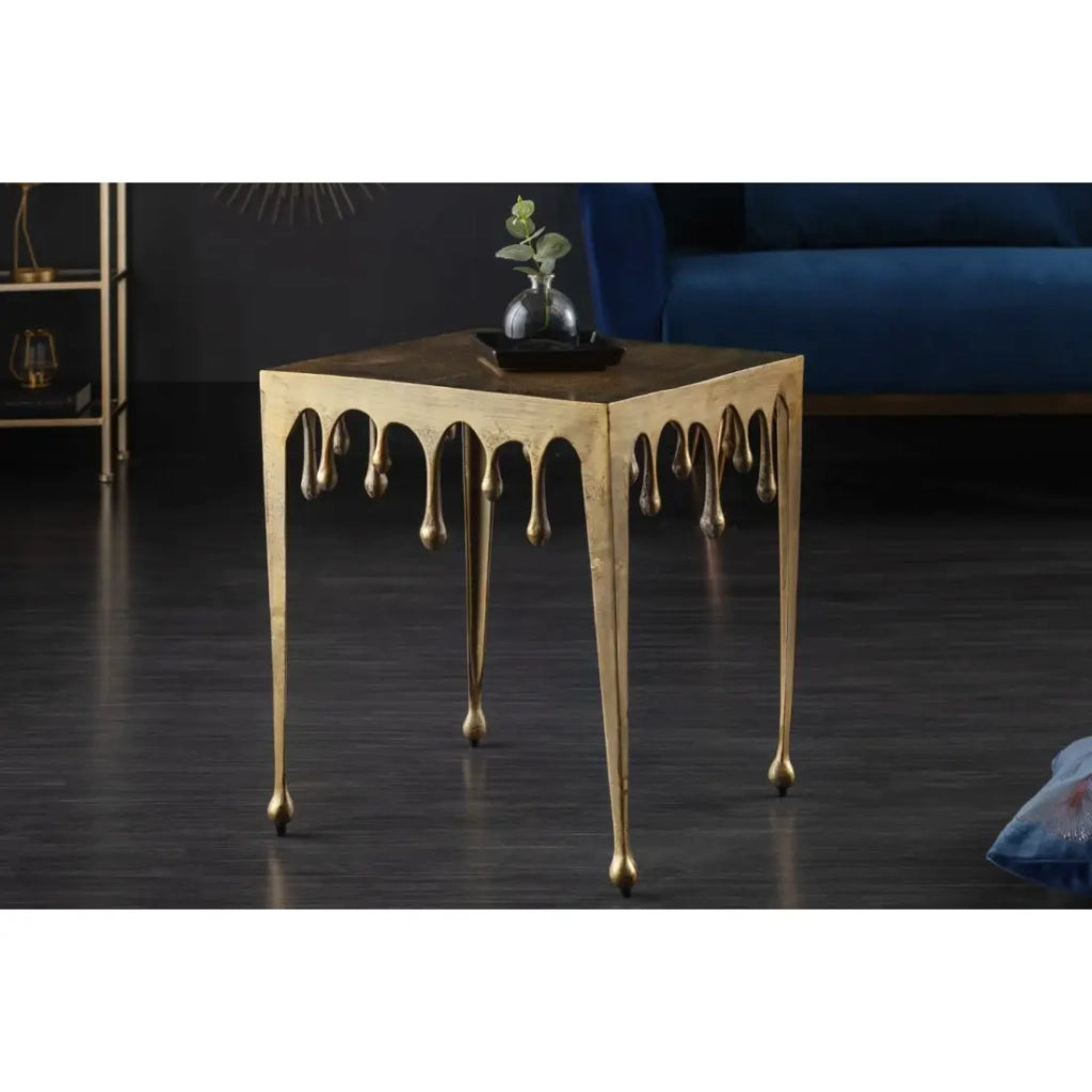 Tavolino basso LAGUNA 46 cm in alluminio dorato effetto gocce design contemporaneo