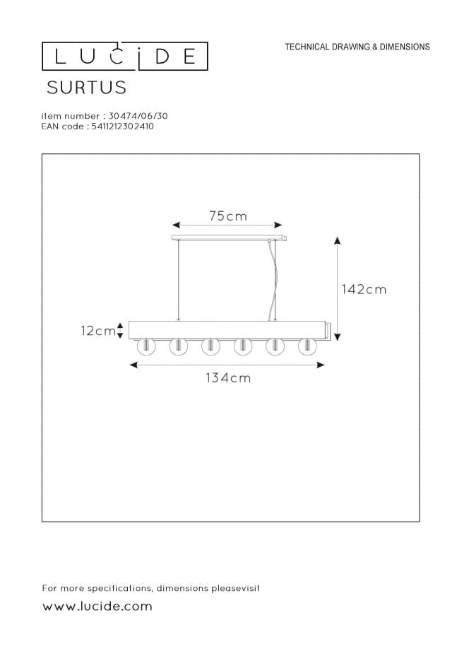 Lampadario Lucide Surtus nero 6xE27 60W 30474/06/30