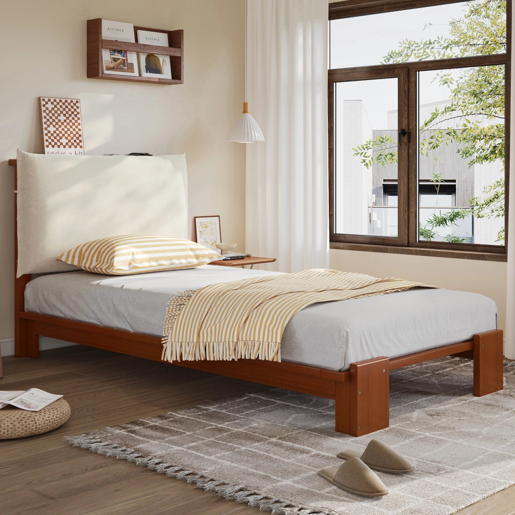 LETTO Imbottito 90x200 cm Marrone con schienale imbottito