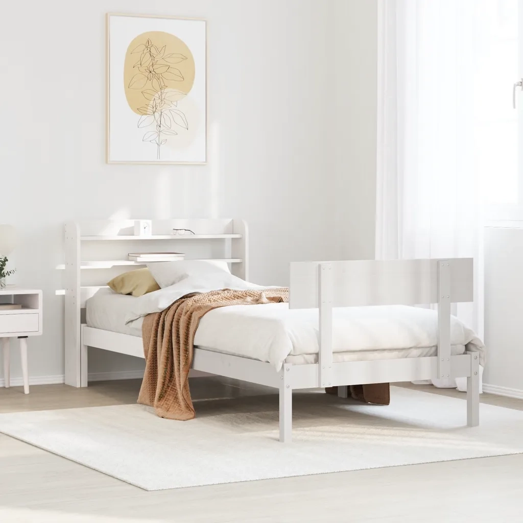 Letto senza Materasso-Struttura Letto Bianco 90x190 cm in Legno Massello Pino 785959