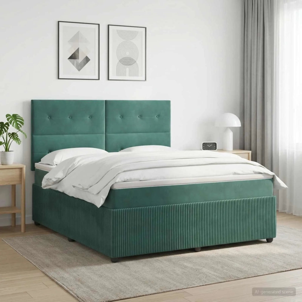 Letto Box Spring LED con Materasso Verde Scuro 140 x 200 cm 3456086