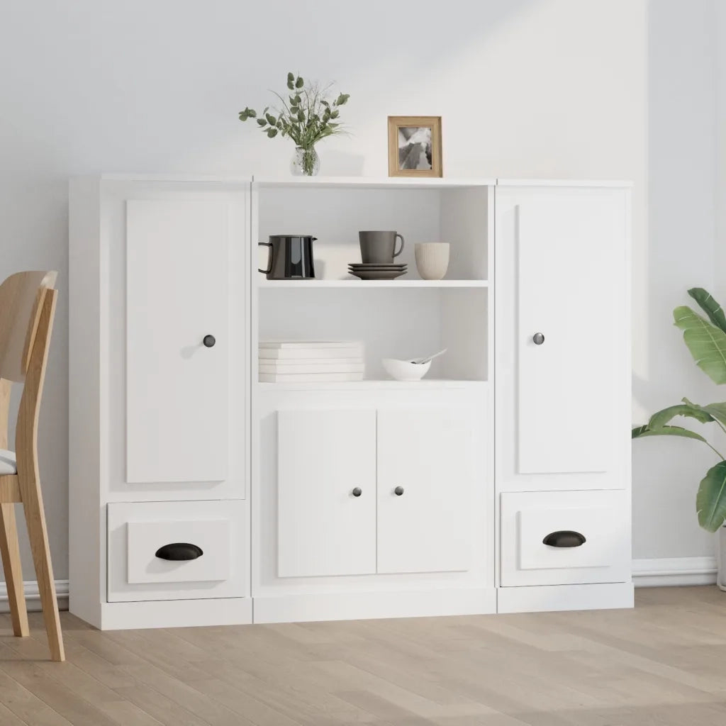 Credenze 3 pz | Madia | Buffet da pranzo | Armadio da pranzo Bianche in Legno Multistrato
