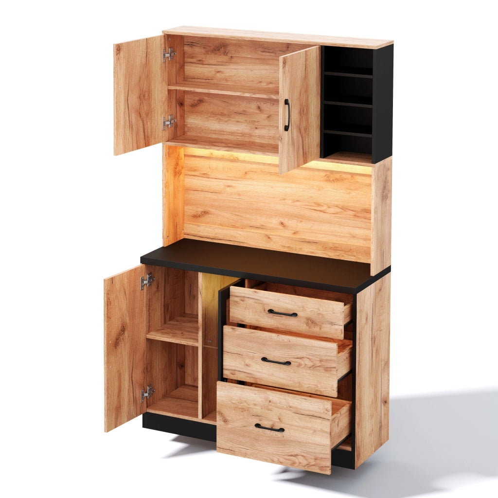 Colonna da cucina con LED, 3 cassetti, vani con ripiani regolabili e prese, in MDF neutro, 105 × 40 × 180 cm