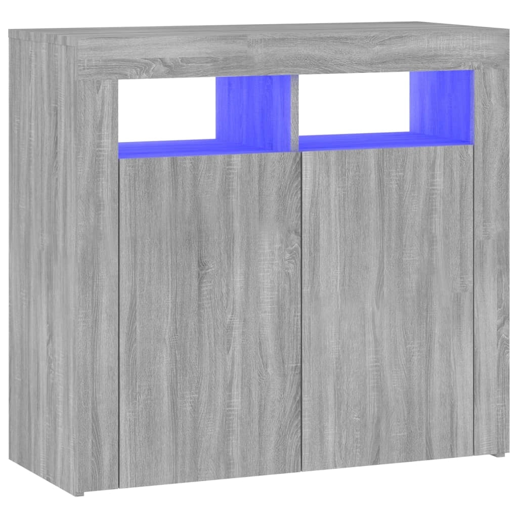 Buffet credenza cassettiera armadio mobile contenitore organizer per cucina soggiorno salotto con luci LED Sonoma 80 x 35 x 75 cm grigio 02_0030081