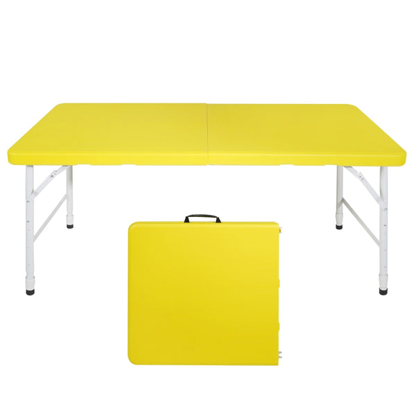 Tavolo pieghevole portatile pesante da 125 cm con maniglia; tavolo pieghevole regolabile in altezza; tavolo pieghevole multifunzionale per feste picnic in campeggio dentro e all'aperto; capacità 135 kg (giallo )