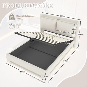 Letto a baldacchino 140x200cm - Xylo - velluto USB-C cuscini removibili