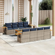 Set Divani da Giardino 9 pz con Cuscini Grigio in Polyrattan 3226663