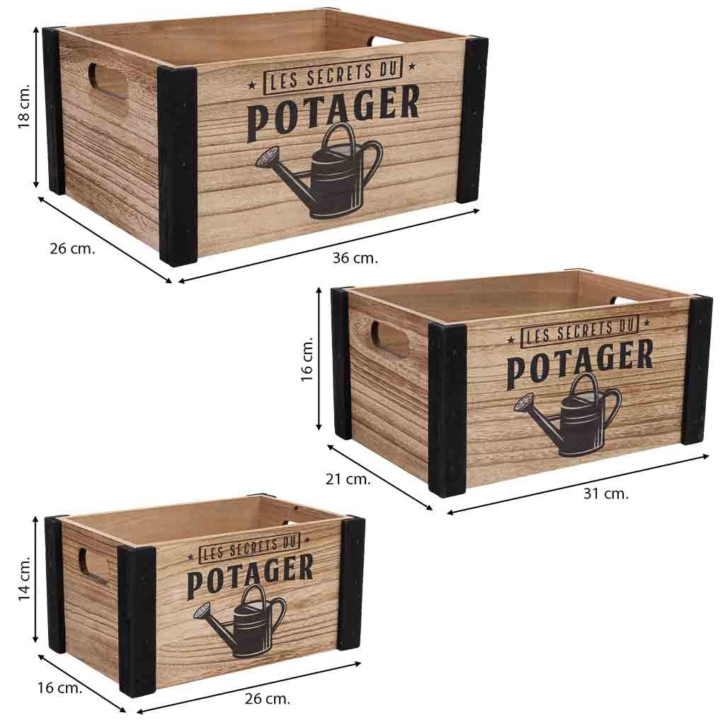 Cassettiera in legno stampata set 3 pz 36x26x18h-31x21x16h-26x16x14h cm