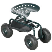 CARRELLO DA GIARDINO CON SEDILE REGOLABILE E VASSOIO INFERIORE, IN ACCIAIO, E PP, 83X36.5X45-60 CM, VERDE SCURO