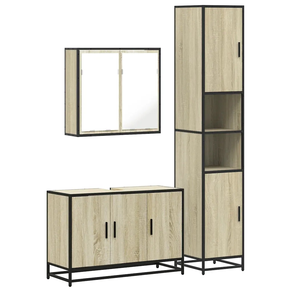 Set Mobili da Bagno 3 pz Rovere Sonoma in Legno Multistrato 3301071
