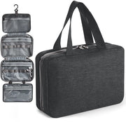 Toiletset per viaggio con organizzatore per cosmetici e oggetti personali, con cinturino per appendere, in tessuto Oxford, con chiusura a zip, opzionale, per bagno, con contenitore per rasoi, per vacanze e campeggio (Nero)