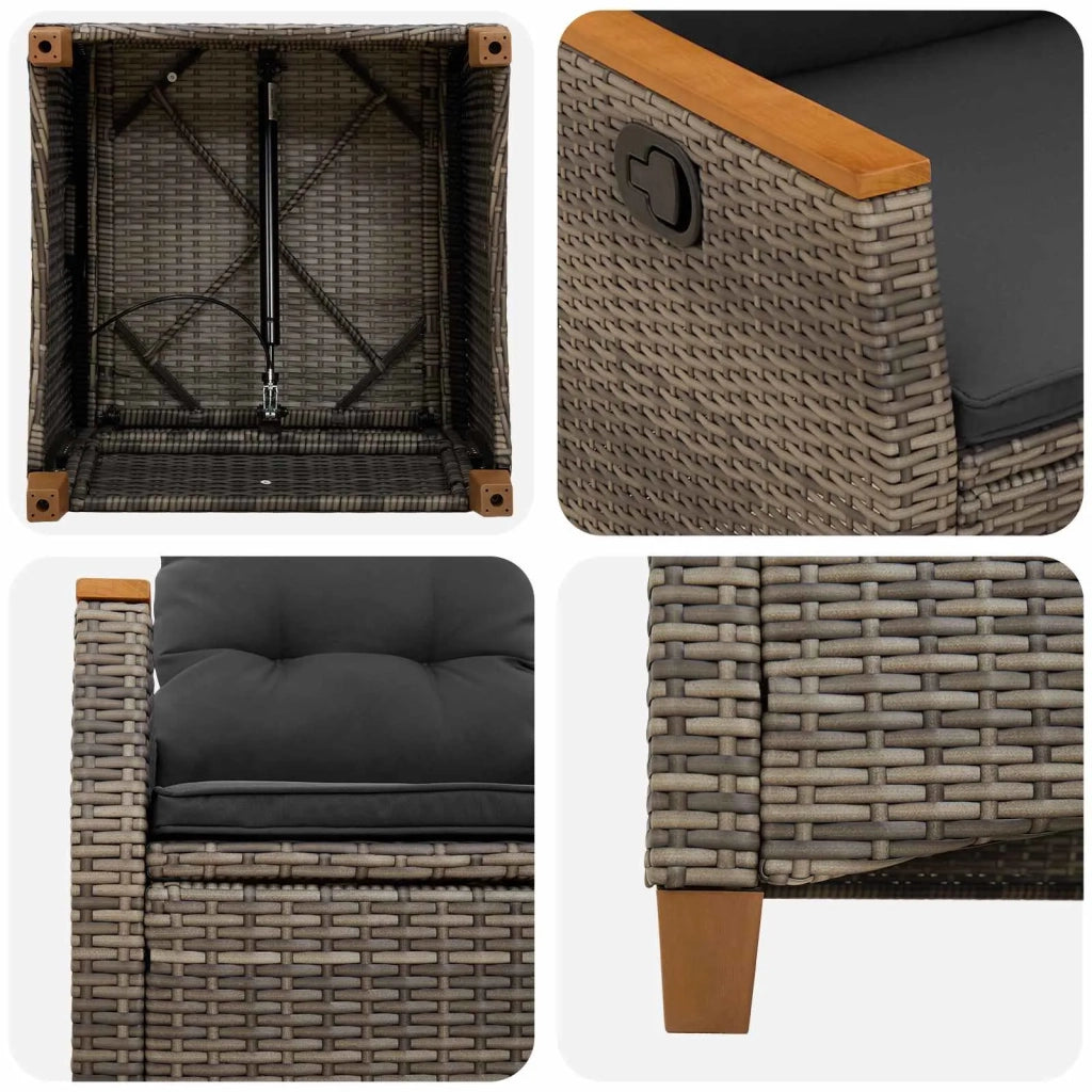 Sedia da giardino reclinabile Grigio e Grigio Scuro polyrattan