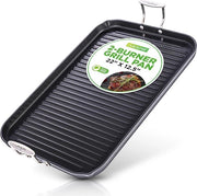 Pentola a griglia per forno - Piastra a anse antiscivolo - Adatta per fornelli a due fuochi - Realizzata in alluminio anodizzato resistente - Ideale per cotture fino a 260°C