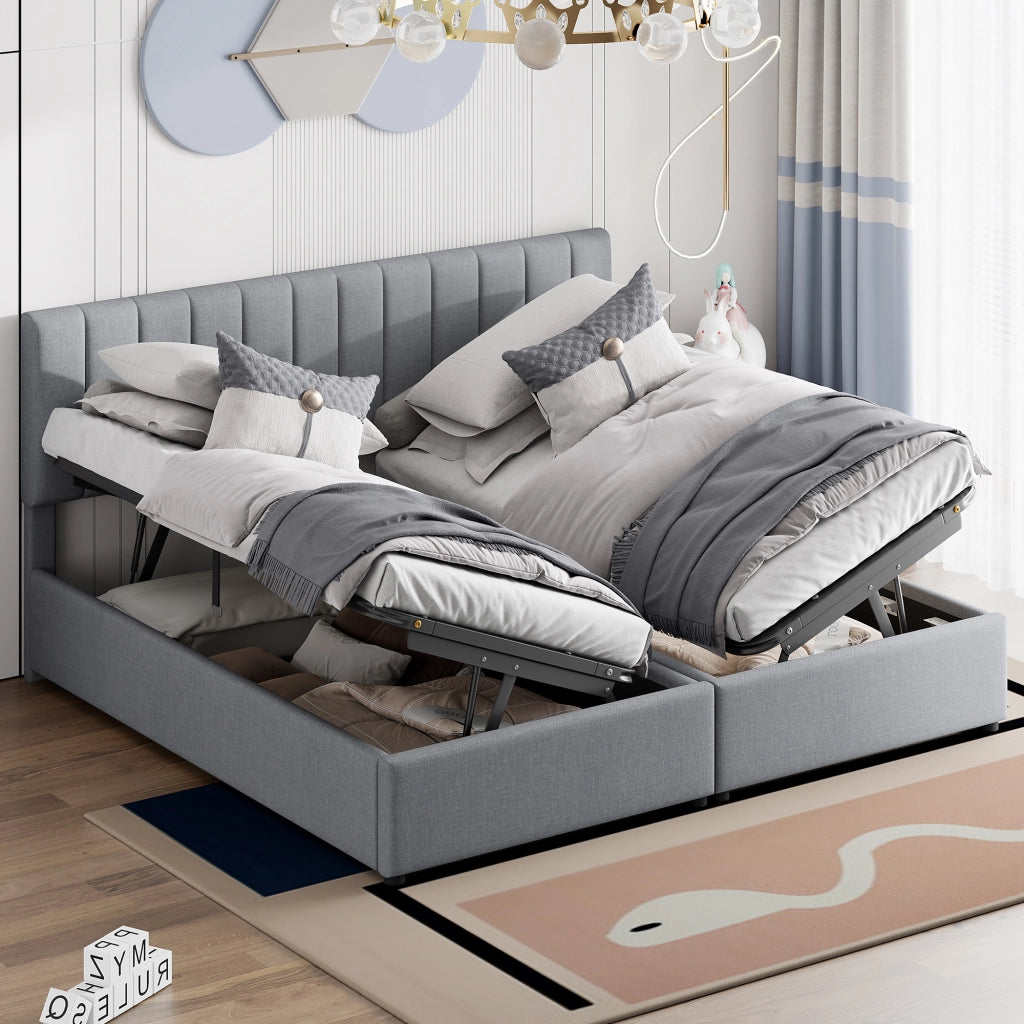Letto Contenitore Matrimoniale 180x200 cm; 2 Posti; con Rete a Doghe e Testiera Regolabile; Grigio
