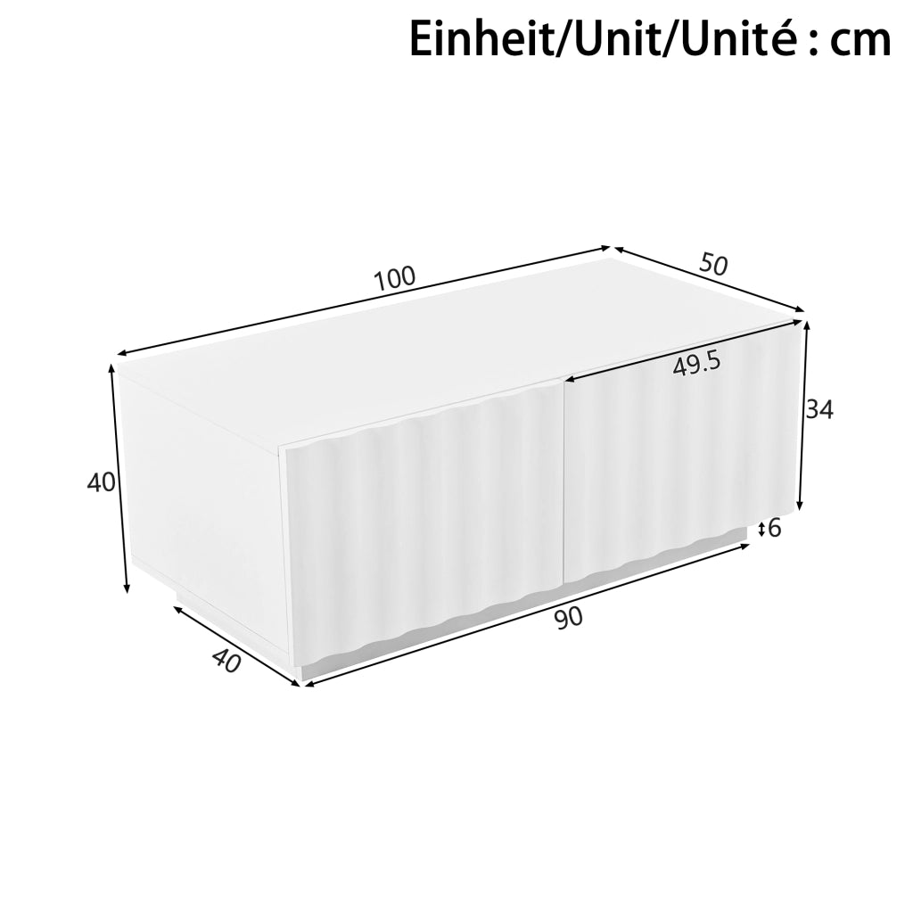 Tavolino basso moderno con 2 cassetti e frontale effetto onda per soggiorno in MDF e pannello truciolare bianco