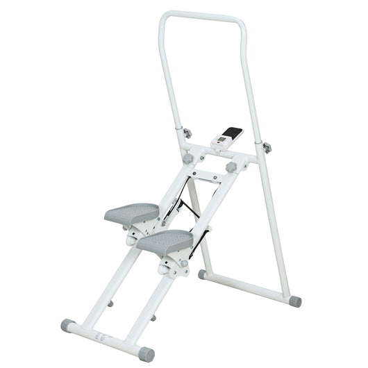 Stepper Vertical Climber Pieghevole con Impugnatura Regolabile Pedali Antiscivolo e Monitor LCD Bianco