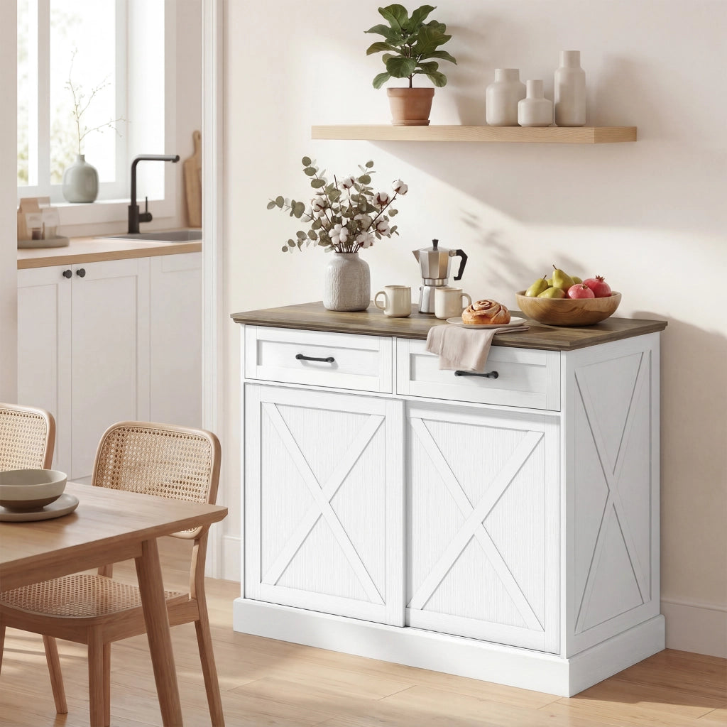 Mobile cucina isola centrale con 2 cassetti 2 ante scorrevoli ripiano regolabile ¨C Xylo ¨C Bianco