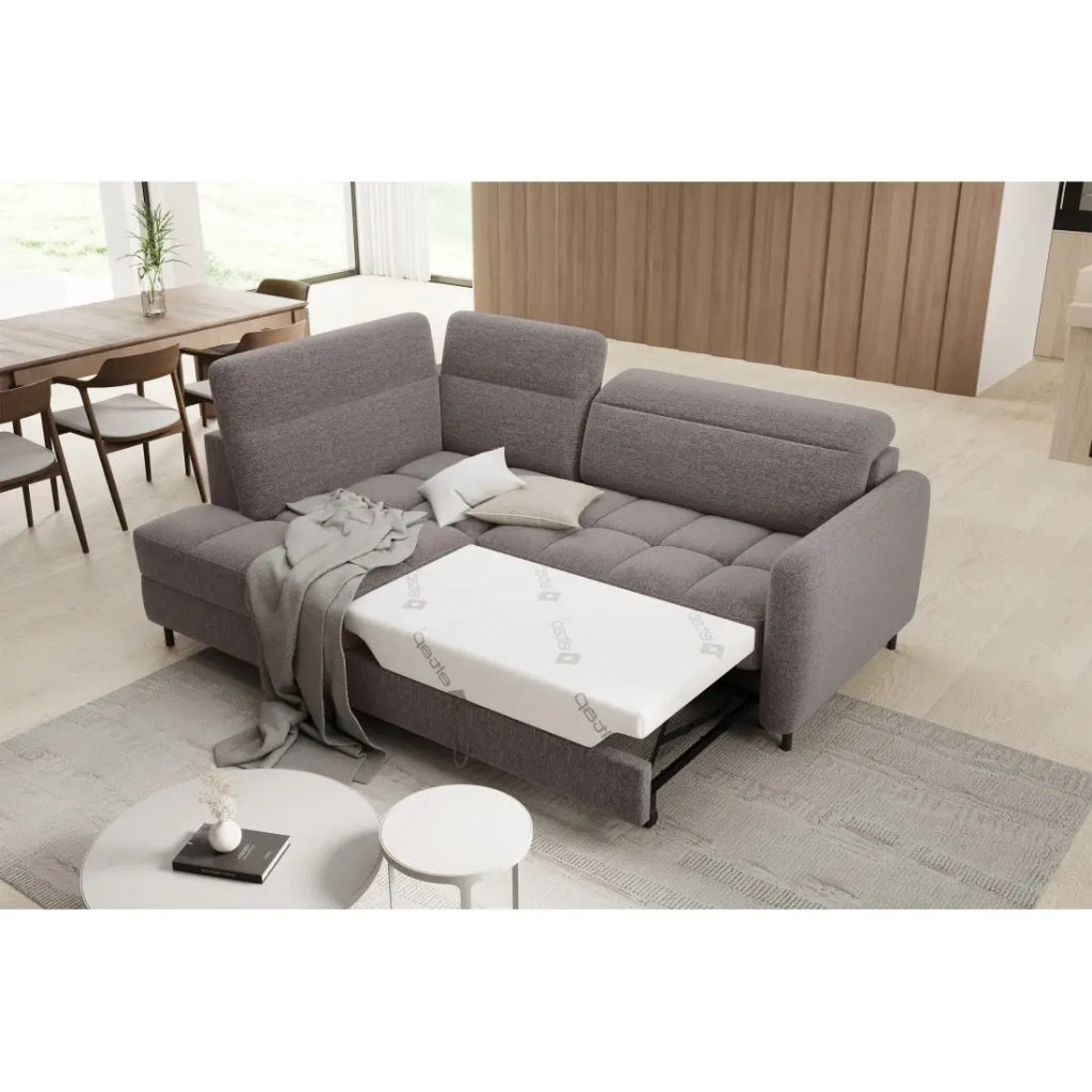 Divano angolare sinistro convertibile BARNEA 208 cm marrone con contenitore